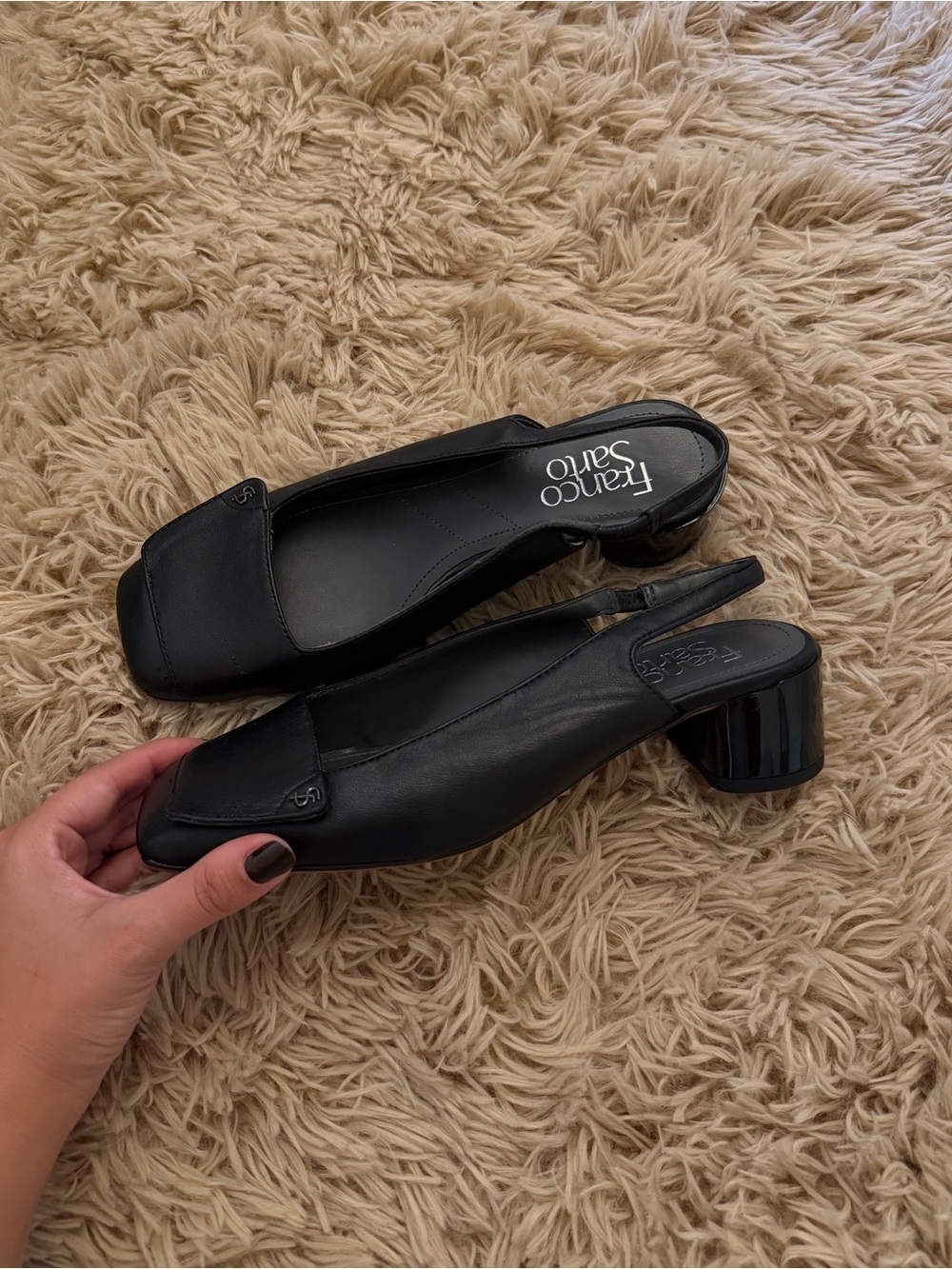 Franco Sarto Black Square-Toe Slingback Flats